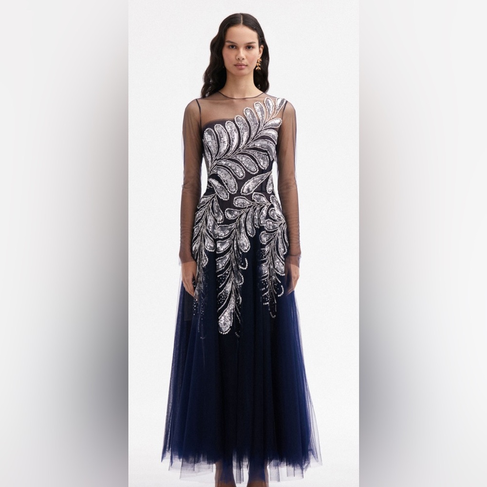 Oscar de la Renta - FERN CRYSTAL EMBROIDERED COCKTAIL DRESS